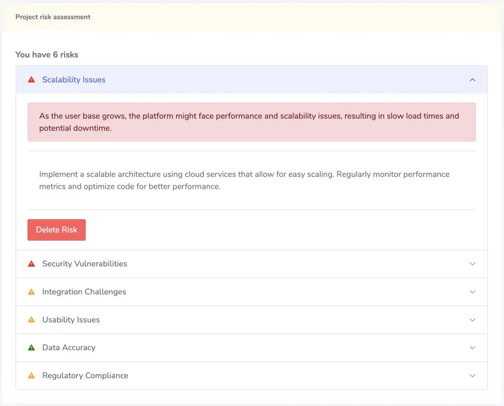 NextGPM detailed project risk assessment results with mitigation strategies.